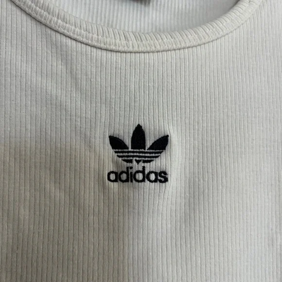 Adidas Cream Ribbed Crop Tank Top - Picture 2 of 5